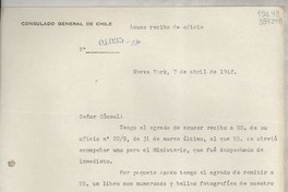 [Circular] N° 01035-130, 1948 abr. 7, Nueva York, [Estados Unidos] [al] señor Cónsul de Chile, Gabriela Mistral, 729 East Anapamu Street, Santa Bárbara, Cal.