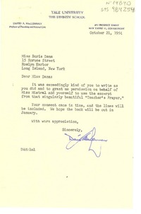 [Carta] 1954 oct. 21, New Haven, Connecticut, [Estados Unidos] [a] Doris Dana, Long Island, New York, [Estados unidos]