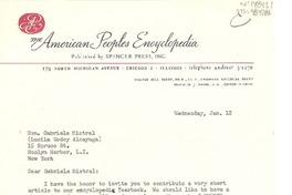 [Carta] 1955 jan. 12, Chicago, Illinois, [Estados Unidos] [a] Gabriela Mistral (Lucila Godoy Alcayaga), Long Island, New York, [Estados unidos]