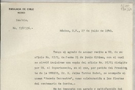 [Oficio] N° 538336, 1949 jul. 27, México, D.F., México [al] Cónsul de Chile en Comisión, Señorita Gabriela Mistral, Jalapa, Ver., [México]