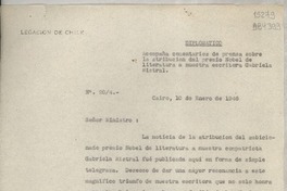 [Circular] N° 204, 1946 ene. 10, El Cairo, [Egipto] [al] Señor Ministro de Relaciones Exteriores, Santiago de Chile