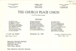 [Carta] 1950 sep. 12, New York, [Estados Unidos] [a] Gabriela Mistral, Veracruz, México