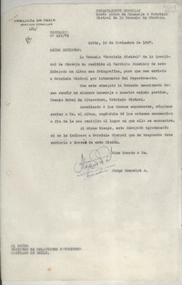 [Circular] N° 62779, 1947 nov. 19, Quito [al] Señor Ministro de Relaciones Exteriores, Santiago de Chile