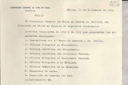 [Oficio] N° 1118, 1952 dic. 29, Génova, Italia [al] [Señor Cónsul de Chile en Nápoles, Italia]
