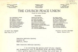 [Carta] [1951?], New York, [Estados Unidos] [a] Gabriela Mistral, Rapallo, Italia