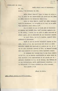 [Oficio] N° 21, 1935 nov. 7, Lisboa, [Portugal] [al] Señor Cónsul General de Chile, Lisboa, [Portugal]