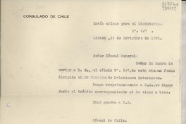 [Oficio] N° 42, 1935 nov. 14, Lisboa, [Portugal] [al] Señor Cónsul General de Chile, [Lisboa], [Portugal]