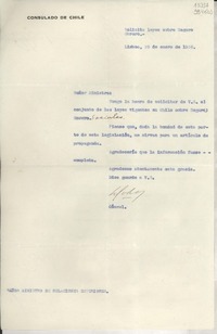 [Oficio], 1936 ene. 29, Lisboa, [Portugal] [a] Señor Ministro de Relaciones Exteriores