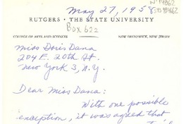[Carta] 1958 may 27, New Brunswick, New Jersey, [Estados Unidos][a] Doris Dana, New York, [Estados Unidos]