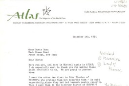 [Carta] 1964 dic. 4, New York, [Estados Unidos] [a] Doris Dana, New York, [Estados Unidos]