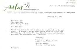[Carta] 1965 feb. 3, New York, [Estados Unidos] [a] Doris Dana, New York, [Estados Unidos]