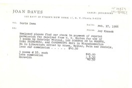 [Telegrama] 1966 feb. 17, New York, [Estados Unidos] [a] Doris Dana, [Estados Unidos]