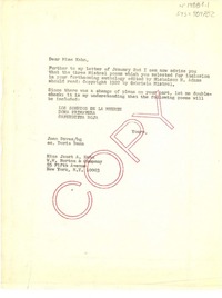 [Carta] [1966?], [Estados Unidos] [a] miss Janet A. Kahn, con copia a Doris Dana, New York, [Estados Unidos]