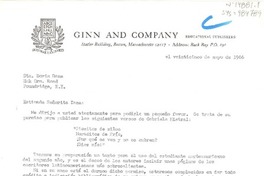 [Carta] 1966 mayo 25, Boston, Massachusett, [Estados Unidos] [a] Doris Dana, New York, [Estados Unidos]