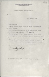 [Oficio] N° 2, 1946 abr. 5, Los Angeles, California, [Estados Unidos] [al] Señor Ministro de Relaciones Exteriores de Chile