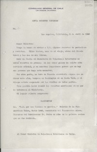 [Oficio] N° 3, 1946 abr. 5, Los Angeles, California, [Estados Unidos] [al] Señor Ministro de Relaciones Exteriores de Chile