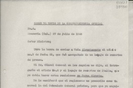 [Oficio] N° 4, 1946 jul. 27, Monrovia, Cal., [Estados Unidos] [al] Señor Ministro de Relaciones Exteriores de Chile