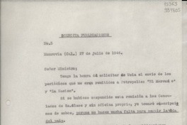 [Oficio] N° 5, 1946 jul. 27, Monrovia, Cal., [Estados Unidos] [al] Señor Ministro de Relaciones Exteriores de Chile