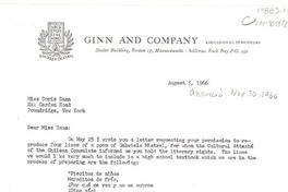 [Telegrama] 1966 aug. 5, Boston, Massachusetts, [Estados Unidos] [a] Doris Dana, New York, [Estados Unidos]