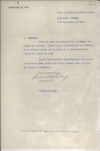 [Oficio] 1938 sept. 3, Guayaquil, Ecuador [al] Sr. Ministro de Relaciones Exteriores de Chile