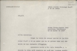 [Oficio] N° 31, 1947 mar. 12, Monrovia, California, [Estados Unidos] [al] Señor Ministro de Relaciones Exteriores de Chile