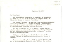 [Carta] 1969 sep. 12, [Estados Unidos] [a] Doris Dana, New York, [Estados Unidos]