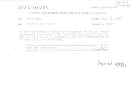 [Carta] 1969 dec. 16, [New York, Estados Unidos] [a] Doris Dana