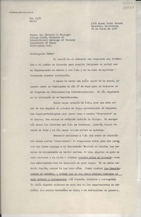 [Oficio] N° 102, 1947 mar. 23, Monrovia, California, [Estados Unidos] [a] Excmo Sr. Francis J. Colligan, Washington D. C.