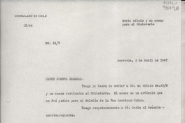 [Oficio] N° 217, 1947 abr. 3, Monrovia, [EE.UU.] [al] Señor Cónsul General de Chile en Nueva York, [EE.UU.]
