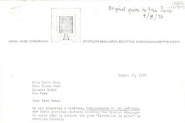 [Carta] 1970 aug. 17, [Boston, Massachusetts, Estados Unidos] [a] Doris Dana, New York, [Estados Unidos]