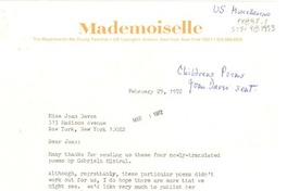 [Carta] 1972 feb. 29, [New York, Estados Unidos] [a] Joan Daves, New York, [Estados Unidos]
