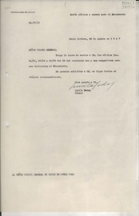 [Oficio] N° 5518, 1947 ago. 25, Santa Barbara, [Estados Unidos] [al] Señor Cónsul General de Chile en Nueva York