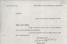 [Oficio] N° 5719, 1947 sept. 30, Santa Barbara, [Estados Unidos] [al] Señor Cónsul General de Chile en Nueva York
