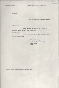 [Oficio] N° 7222, 1947 dic. 5, Santa Barbara, [Estados Unidos] [al] Señor Cónsul General de Chile en Nueva York