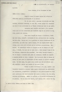 [Oficio] N° 7524, 1947 dic. 18, Santa Barbara, [Estados Unidos] [al] Señor Cónsul General de Chile en Nueva York