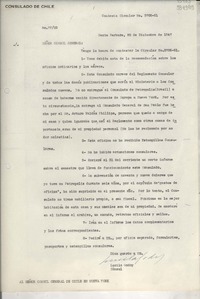 [Oficio] N° 7725, 1947 dic. 20, Santa Barbara, [Estados Unidos] [al] Señor Cónsul General de Chile en Nueva York