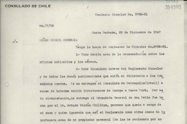 [Oficio] N° 7725, 1947 dic. 20, Santa Barbara, [Estados Unidos] [al] Señor Cónsul General de Chile en Nueva York