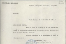 [Oficio] N° 8229, 1947 dic. 31, Santa Barbara, [Estados Unidos] [al] Señor Cónsul General de Chile en Nueva York
