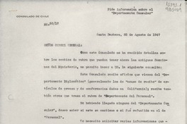 [Oficio] N° 5017, 1947 ago. 25, Santa Barbara, [EE.UU.] [al] Señor Cónsul General de Chile en Nueva York, [EE.UU.]