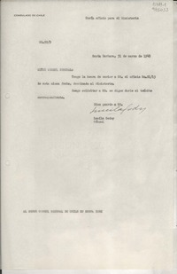 [Oficio] N° 229, 1948 mar. 31, Santa Barbara, [EE.UU.] [al] Señor Cónsul General de Chile en Nueva York, [EE.UU.]