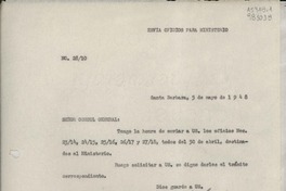 [Oficio] N° 2810, 1948 mayo 5, Santa Barbara, [EE.UU.] [al] Señor Cónsul General de Chile en Nueva York, [EE.UU.]