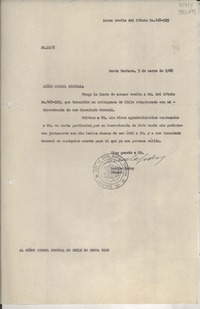 [Oficio] N° 186, 1948 mar. 5, Santa Barbara, [Estados Unidos] [al] Señor Cónsul General de Chile en Nueva York
