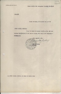 [Oficio] N° 208, 1948 mar. 5, Santa Barbara, [Estados Unidos] [al] Señor Cónsul General de Chile en Nueva York