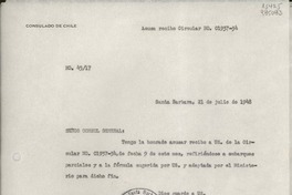 [Oficio] N° 4517, 1948 jul. 21, Santa Barbara, [EE.UU.] [al] Señor Cónsul General de Chile en Nueva York, [EE.UU.]