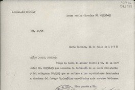 [Oficio] N° 4618, 1948 jul. 21, Santa Barbara, [EE.UU.] [al] Señor Cónsul General de Chile en Nueva York, [EE.UU.]