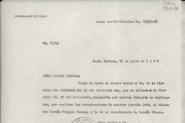 [Oficio] N° 4719, 1948 jul. 21, Santa Barbara, [EE.UU.] [al] Señor Cónsul General de Chile en Nueva York, [EE.UU.]