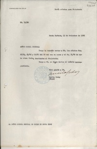 [Oficio] N° 7224, 1948 sept. 15, Santa Barbara, [EE.UU.] [al] Señor Cónsul General de Chile en Nueva York, [EE.UU.]