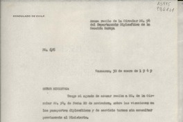 [Oficio] N° 66, 1949 ene. 30, Veracruz, [México] [al] Señor Ministro de Relaciones Exteriores, Santiago de Chile