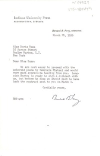 [Carta] 1956 mar. 28, [Bloomington, Indiana, Estados Unidos] [a] Doris Dana, Roslyn Harbor, New York, [Estados Unidos]