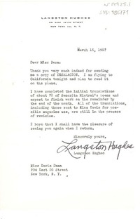 [Carta] 1957 mar. 13, [New York, Estados Unidos] [a] Doris Dana, New York, [Estados Unidos]
